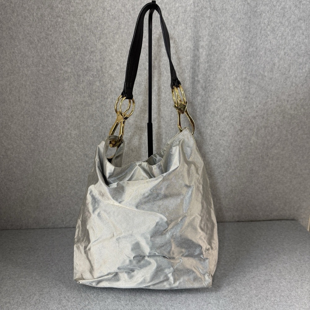 JPK Paris 75 Silver Nylon Slouchy‎ Shoulder Bag Purse Large Hobo Floral Lined